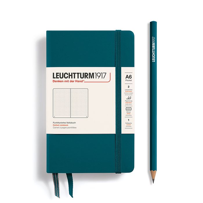 Libreta Pocket (A6), Tapa dura, 187 Páginas numeradas, Pacific Green, Punteado