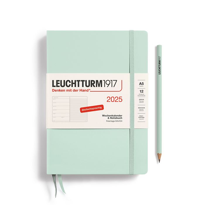 Agenda Semana Vista y libreta Medium (A5) 2025, Mint Green, Alemán