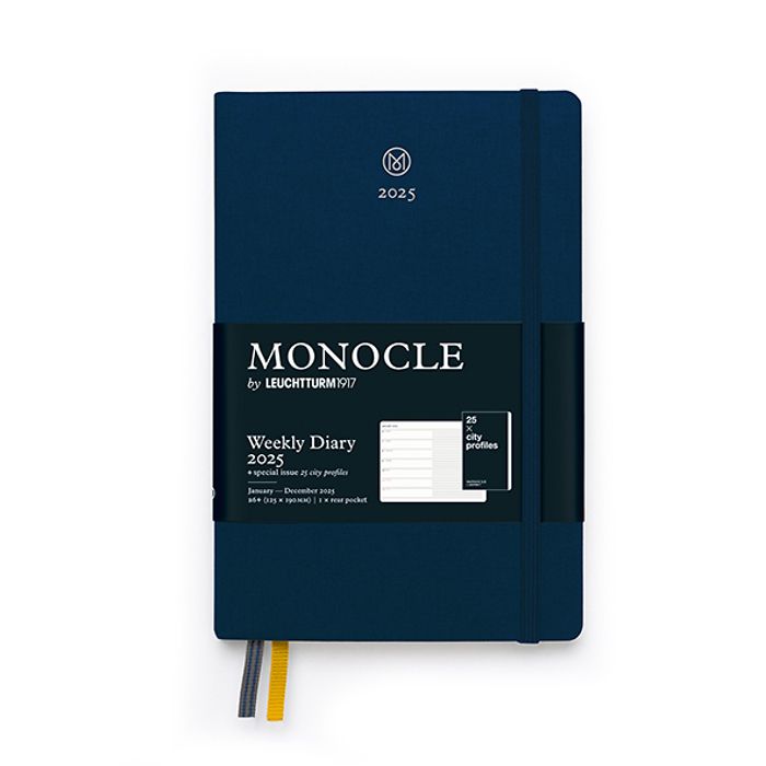 Agenda Semana Vista y libreta Monocle, Paperback (B6+) 2025, con libreta extra, Navy, EN