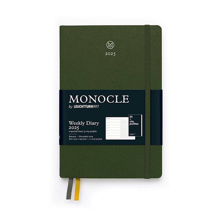 Agenda Semana Vista y Libreta Monocle, Paperback (B6+) 2025, con libreta extra, Oliva, EN