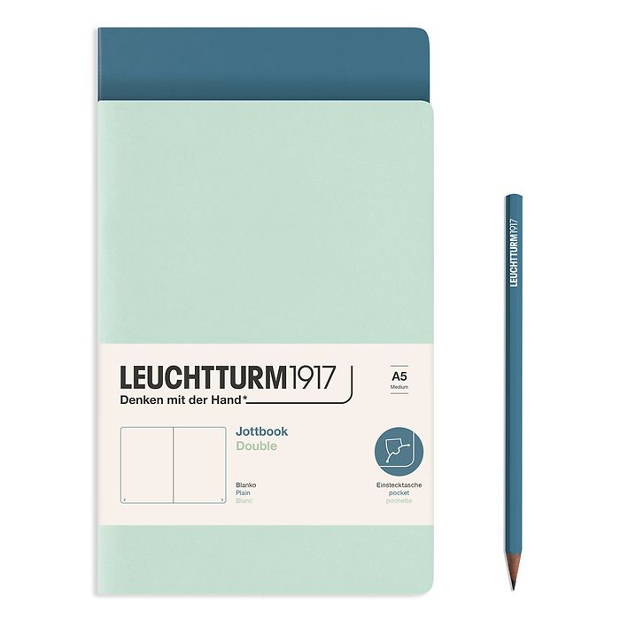 Jottbook (A5), 59 Páginas numeradas, Liso, Mint Green & Stone Blue, paquete doble