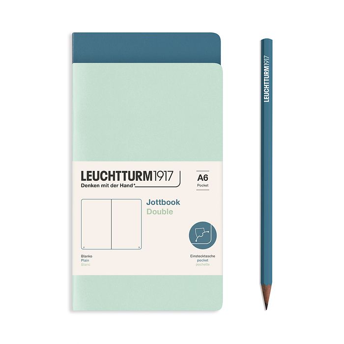 Jottbook (A6), 59 Páginas numeradas, Liso, Mint Green & Stone Blue, paquete doble