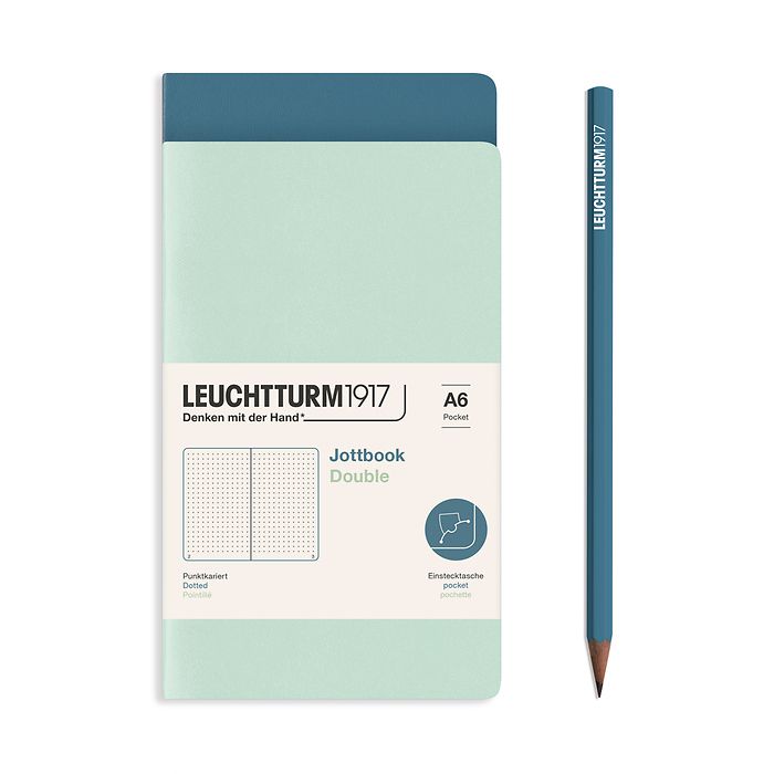 Jottbook (A6), 59 Páginas numeradas, Punteado, Mint Green &  Stone Blue, paquete doble