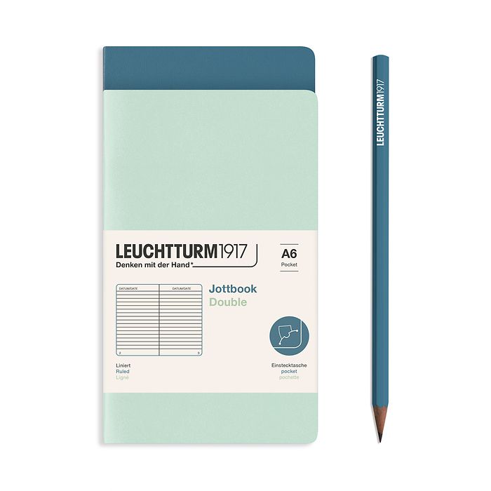 Jottbook (A6), 59 Páginas numeradas, Rayado, Mint Green & Stone Blue, paquete doble